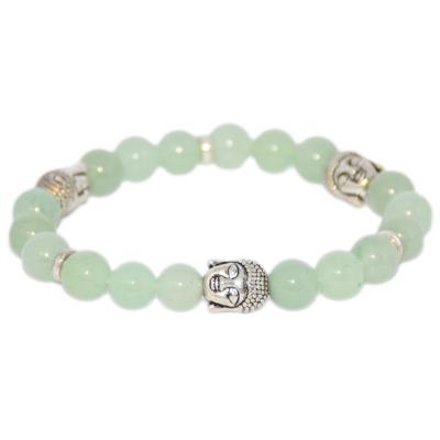 Bracelet Perles Rondes 6mm et Bouddha - Aigue Marine