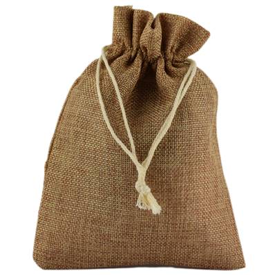 Bourse en toile de jute Maron Clair - 15 x 12 cm