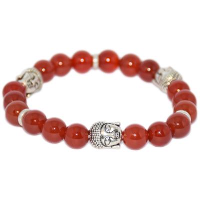 Bracelet Perles Rondes 6mm et Bouddha - Agate Cornaline