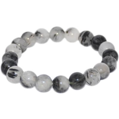 Bracelet Perles Rondes 8mm - Cristal de roche et Tourmaline noire