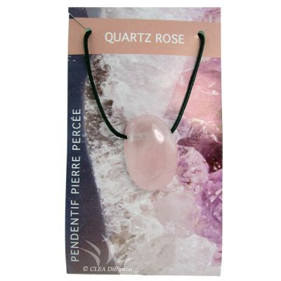 Pendentif Pierre ovale percée - Quartz Rose