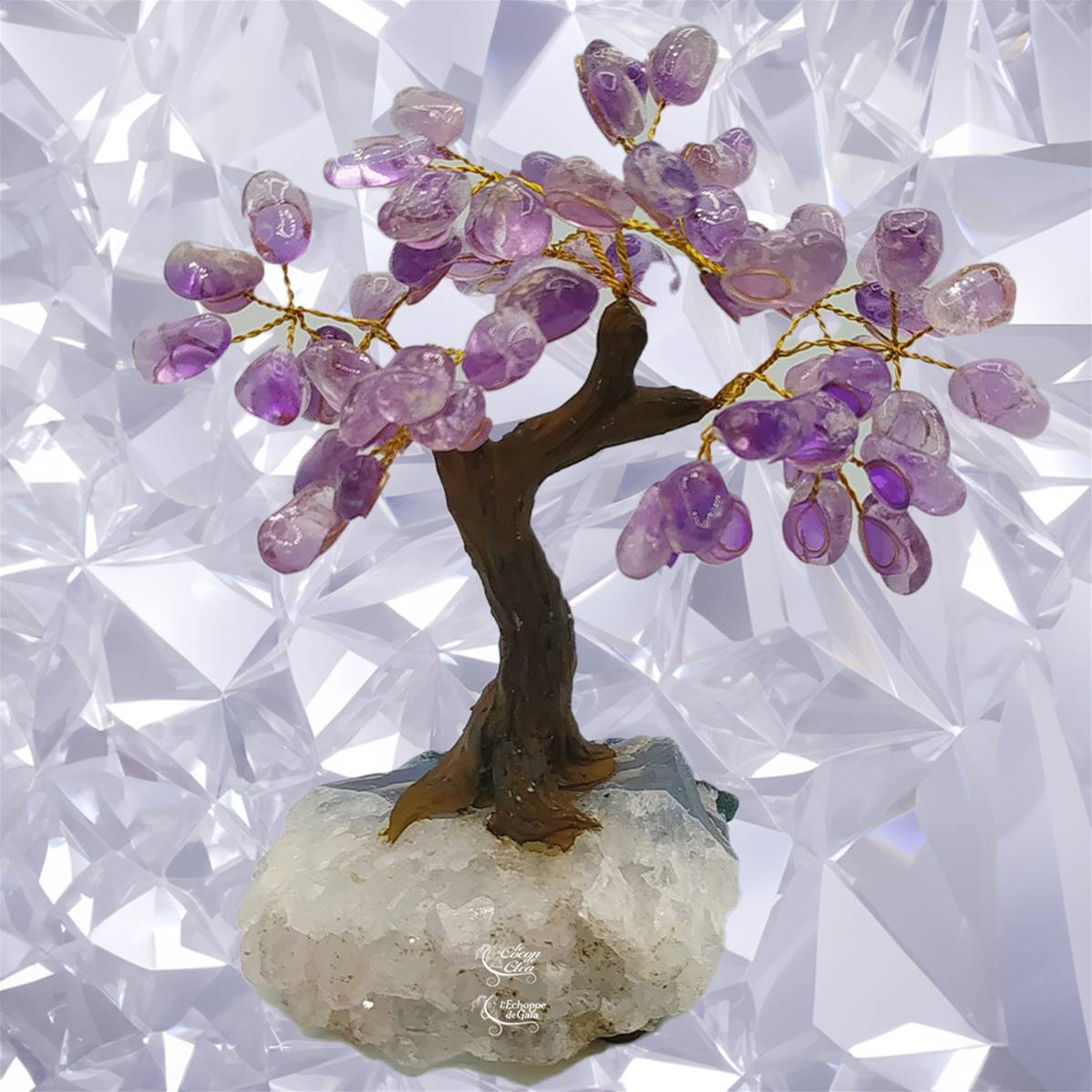 Arbre Du Bonheur En Aventurine Verte - 20 Cm De Haut, Pierres Naturelles, Fil Doré, Socle Bois