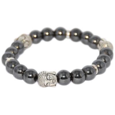 Bracelet Perles Rondes 6mm et Bouddha - Hématite